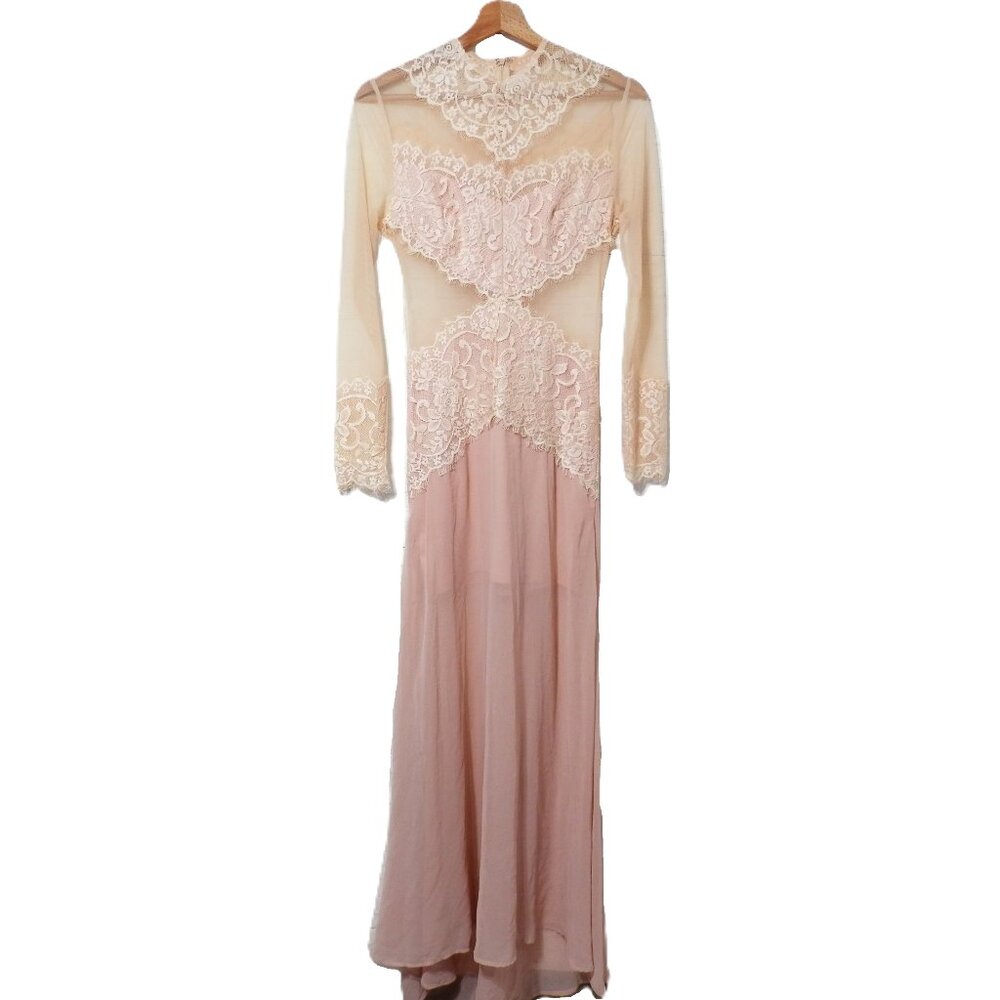Love Triangle || Sneak A Peek Nude Sheer Lace Maxi Dress